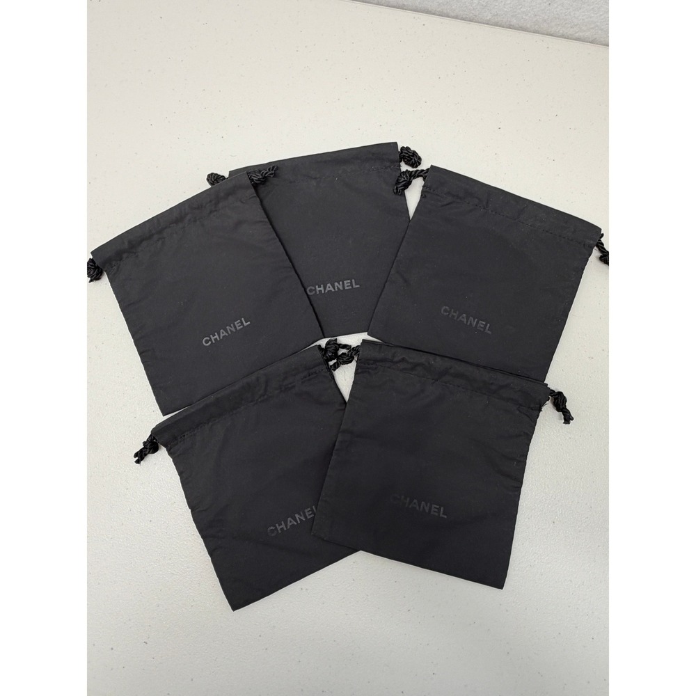 Authentic Chanel Black Drawstring Dust Bag Set of 5 Empty Small Pouch